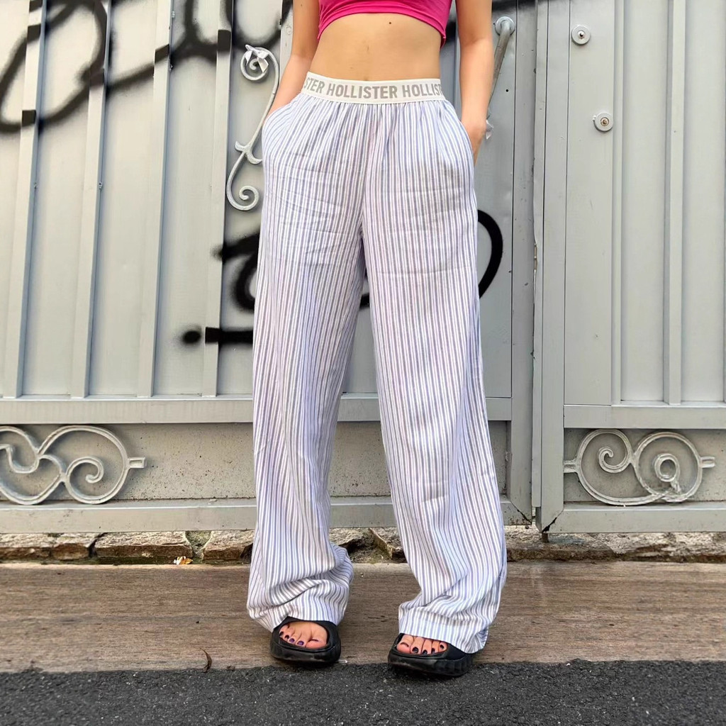 HOLLISTER  American Retro Little Seagull New Wide-Leg Pants Striped Lazy Loose Casual Long Pants Paj