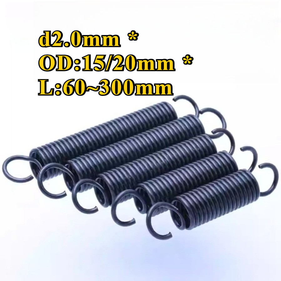 Lò xo kéo d = 2.0mm, OD15 / 20mm, L = 60 ~ 300mm lò xo căng có móc, áp dụng cho cửa nhà để xe, bunni