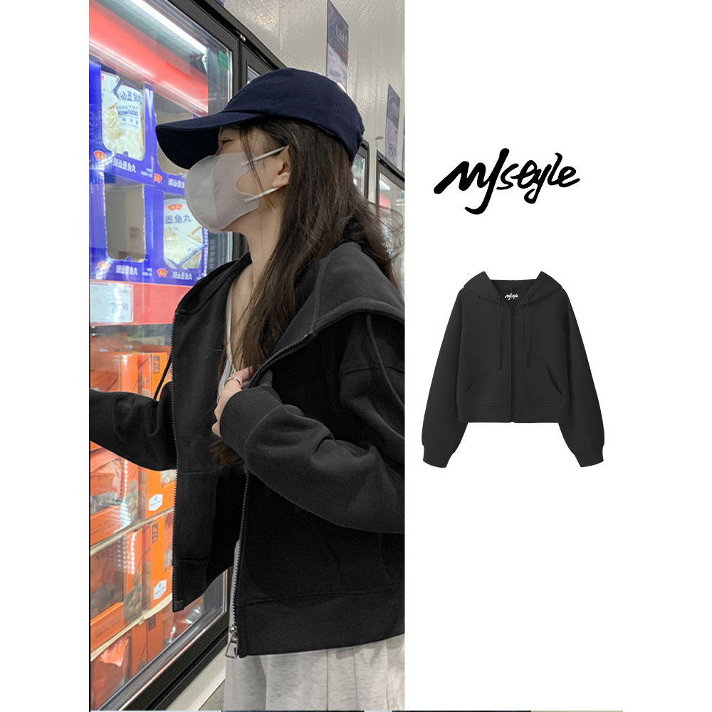 MJstyle Có Mũ Trùm Đầu Thể Thao Nữ Xuân Thu 2026 Phong Cách Mới Rời Dây Kéo Ngắn Áo Cardigan Nữ