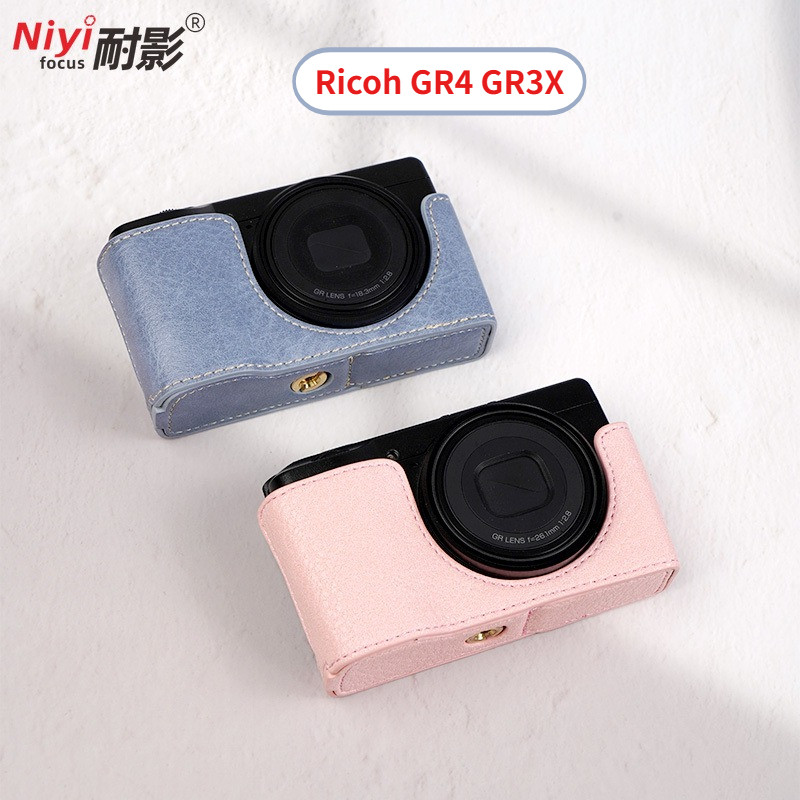 Ricoh GR4 GR3X Vỏ bảo vệ nửa thân bằng da PU Ricoh GR Mark IV GR3X Retro Mẫu vải thiều Da Máy ảnh Đế