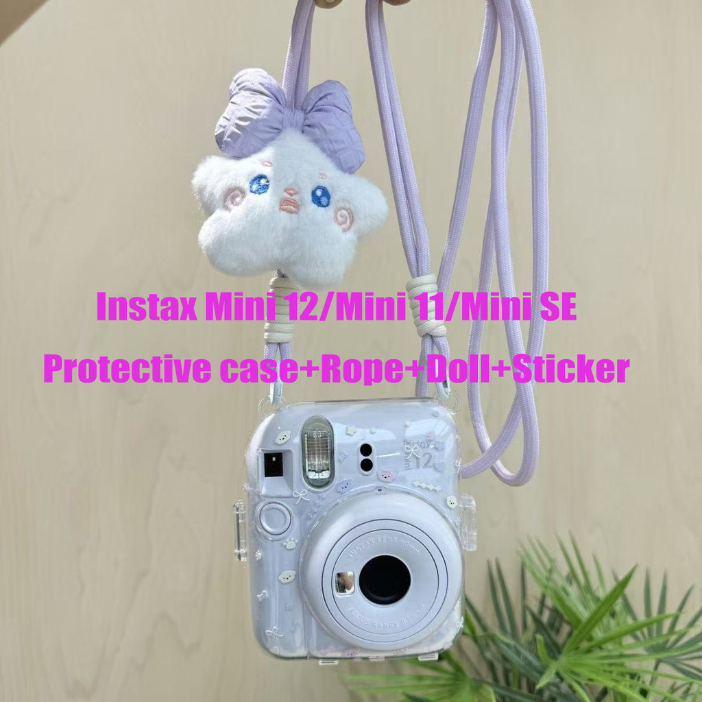 Instax Mini 11 Mini 12 Mini 8 / 7 + Mini SE Trong Suốt Vỏ Pha Lê Bìa Cứng Trong Suốt Với Dây Tay Búp Bê Dán