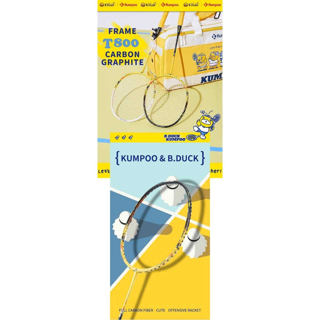 Vợt Kumpoo B DUCK cool Căng Sẵn 11kg, Tặng Kèm Cước, Quấn Cán, Túi Đựng Vợt, Công Thủ Toàn Diện