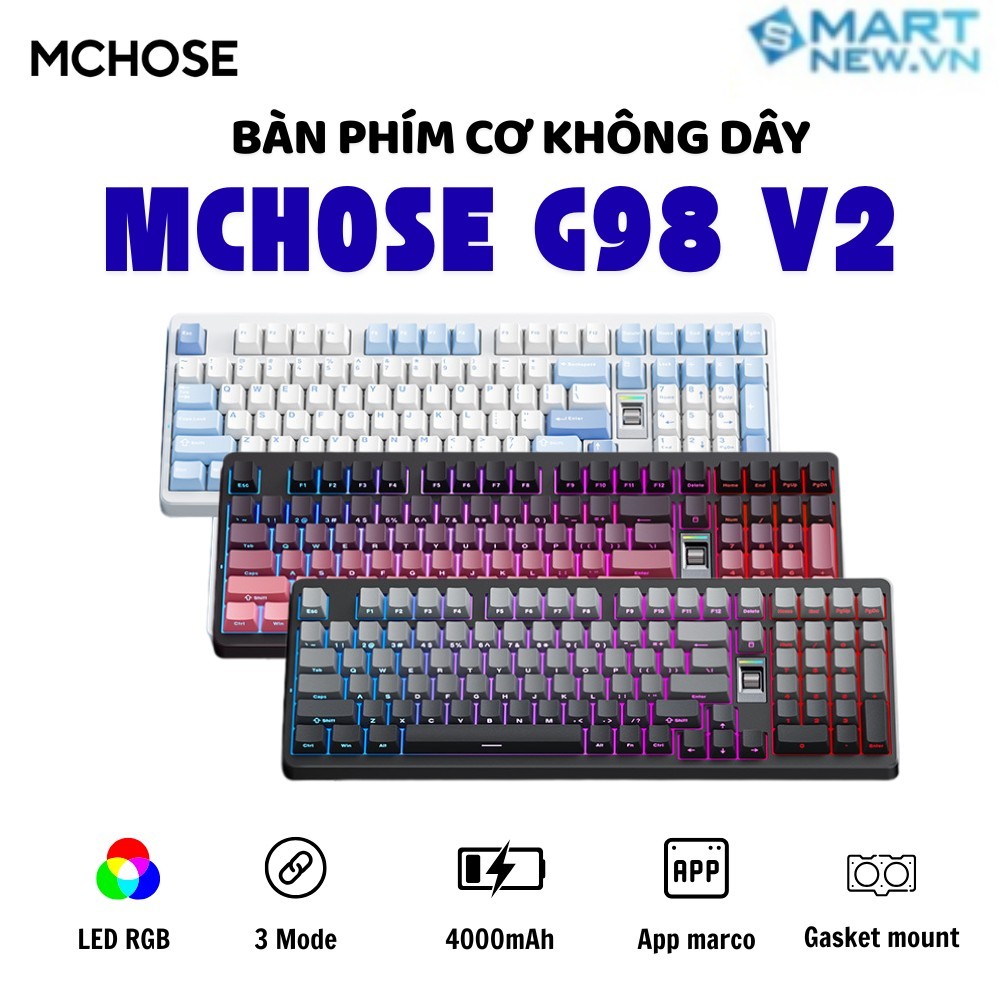 Bàn phím cơ không dây Fullsize Mchose G98 V2 - 3 mode kết nối - Hotswap 5 pin - Pin 10000mAh - App marco - Led RGB | BigBuy360 - bigbuy360.vn