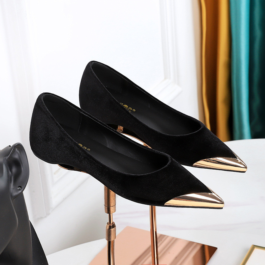 BIGTREE Women's Flat Ballet Shoes Korean Style Low Heel Shoes Xishi Velvet Simple Shallow Mouth Meta