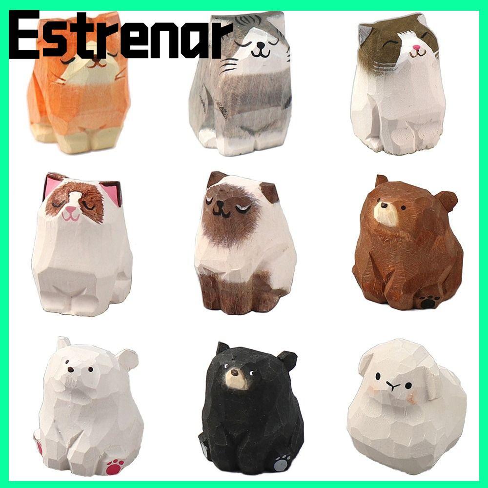 ESTRENAR Gỗ Gấu Tượng, Khắc Bằng Gỗ Tượng Mèo, Trang Trí Nhà Cửa Điêu Khắc Hoạt Hình Động Vật Để Bàn