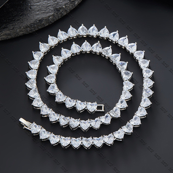 long necklace pendant Đào Trái Tim Zircon Necklace 2023 - Style Hip Hop & Tennis Chain, Xu Hướng Châ
