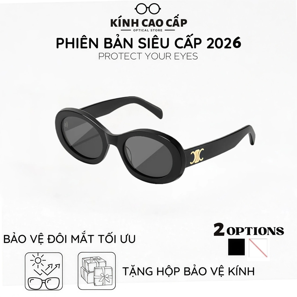 Kính râm oval nữ SANTONY gọng bản to sang chảnh mắt bầu dục chống tia uv