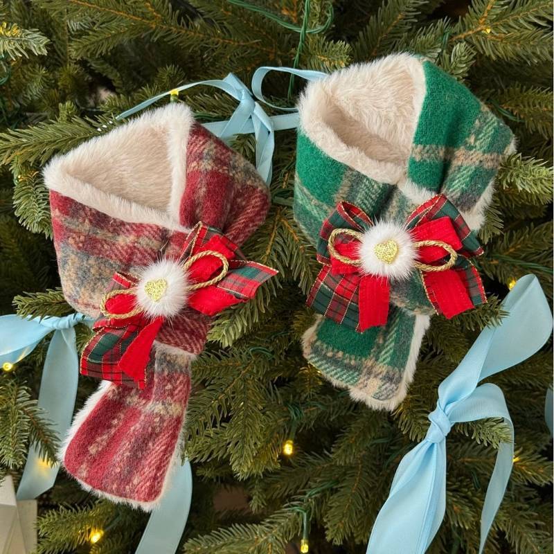Pet Scarf Cute Plaid Bow Scarf Cat Dog Scarf Warm Autumn and Winter 20RP