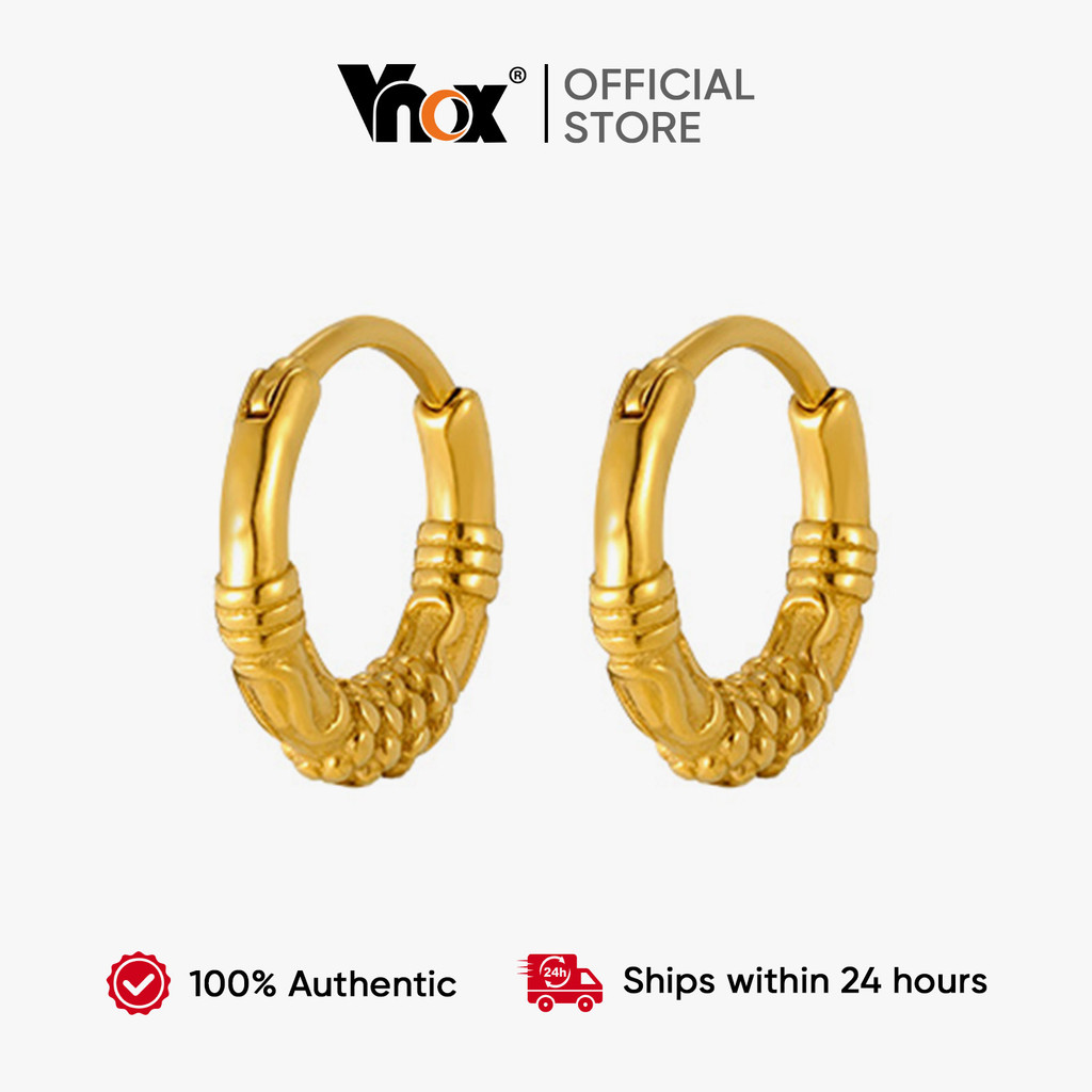 Vnox Gold Stainless Steel Gothic Geometric Hypoallergenic Huggies Hoop Earrings for Men Boy
