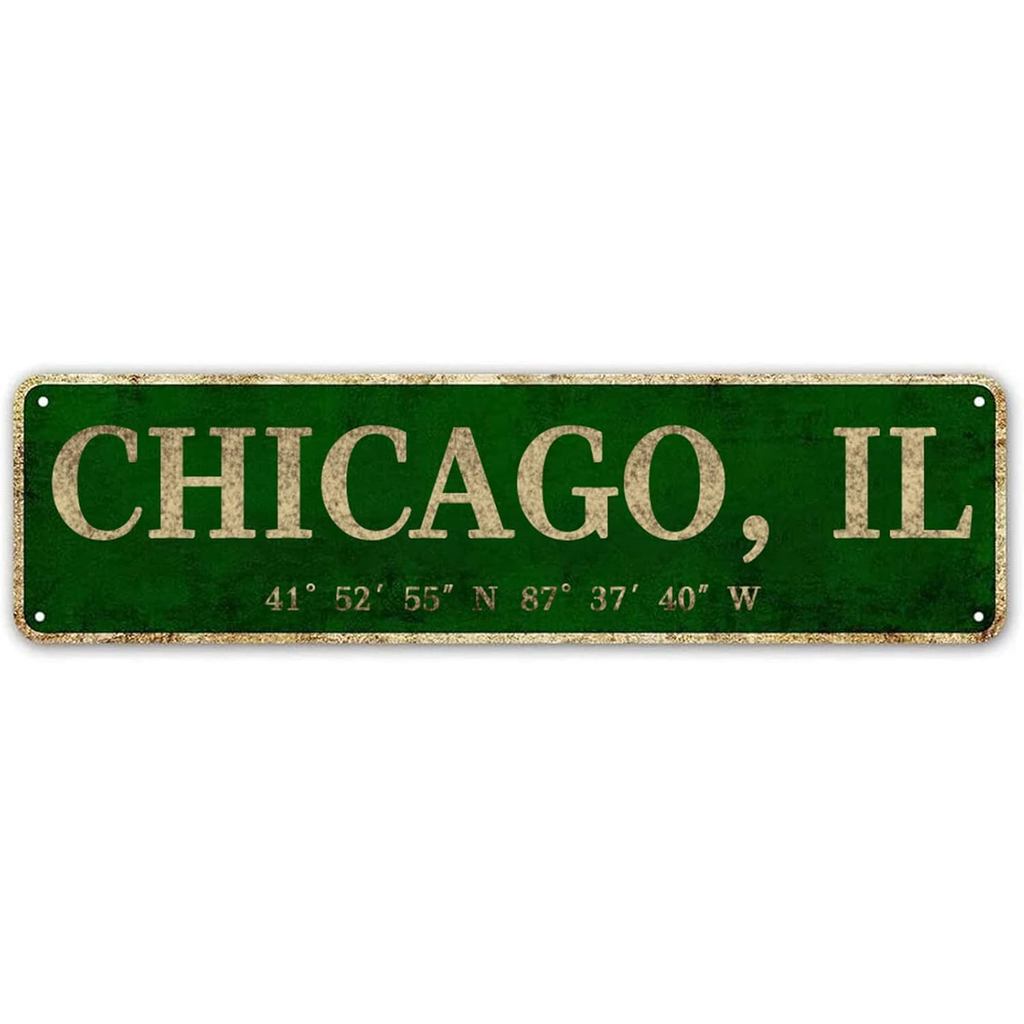 LINStore Chicago, IL City Sign Vintage Metal Wall Art Office / Home / Classroom Decor 4 ” x 16 ”