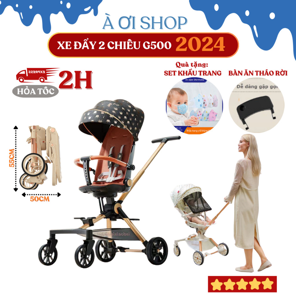 Xe đẩy cho bé G500 mẫu mới có 3 chế độ nằm ngồi ngã 180 độ kết hợp bàn ăn dặm đảo chiều