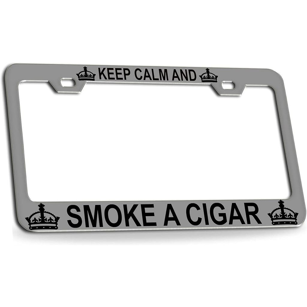 Giữ bình tĩnh và hút thuốc Hộp đựng thẻ khung biển số bằng thép Chrome xì gà, Z77