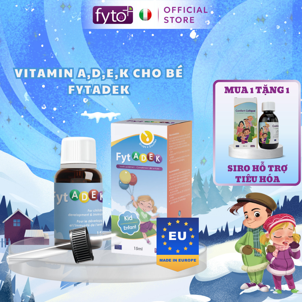 Vitamin Cho Bé FytADEK Bổ Sung Vitamin A, E, D3 và K Tốt Cho Mắt Và Não Bộ, Phát Triển Toàn Diện Lọ 