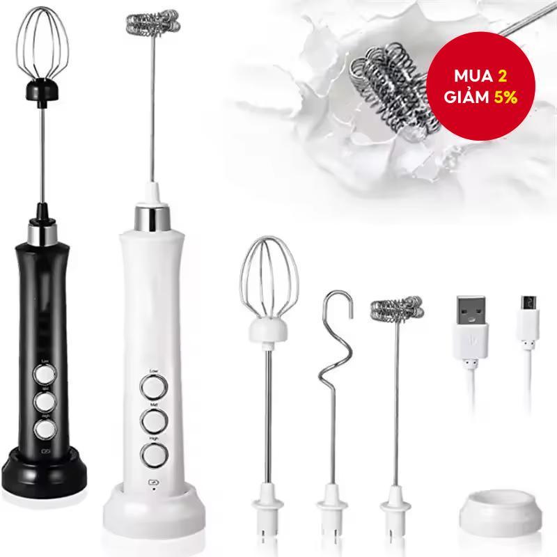 Máy đánh trứng có thể sạc lại 3 trong 1 Máy tạo bọt sữa điện Máy tạo bọt cầm tay Tốc độ cao