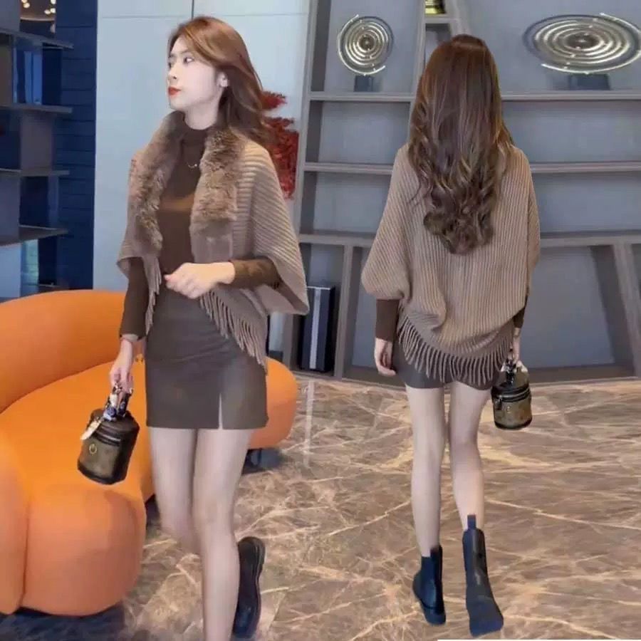 Nữ Mũi Khăn Choàng Cổ Giả Lông Thú Viền Cardigan Oversize Acrylic Mùa Thu Hàn Quốc Dạo Phố Áo Khoác 