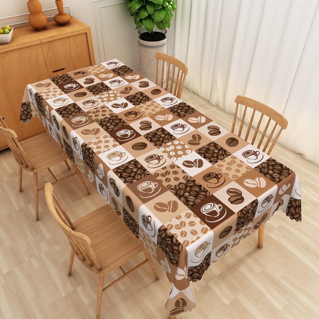 Cà Phê Đậu In Hình Chữ Nhật Khăn Trải Bàn, 52x70 Inch Vẽ Tay Phác Thảo Cốc Cà Phê Vintage Nâu Trắng 