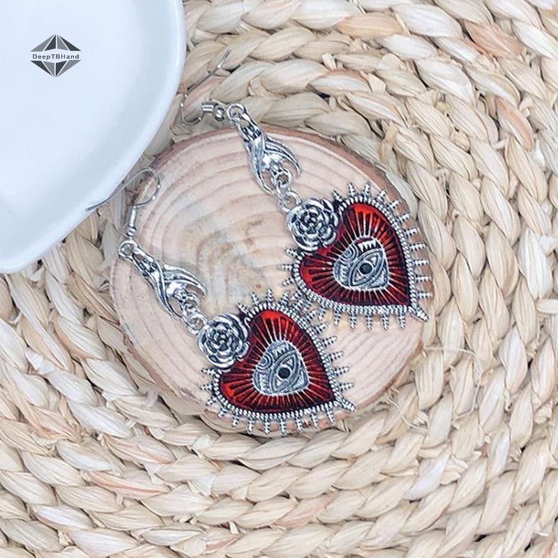 Bông Tai Goth Hình Trái Tim Màu Mắt Hỏa, Phong Cách Goth Đẹp