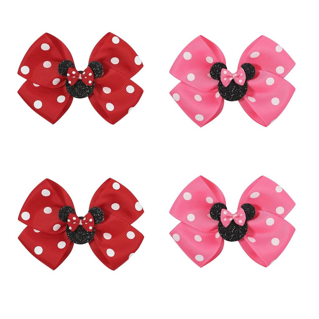 Kẹp Tóc Tai Chuột Ayesha, 4 Kẹp Tóc Nơ Chuột Grosgrain, Nơ Chấm Bi Cho Bé Gái, Phụ Kiện Tóc Cho Bé G