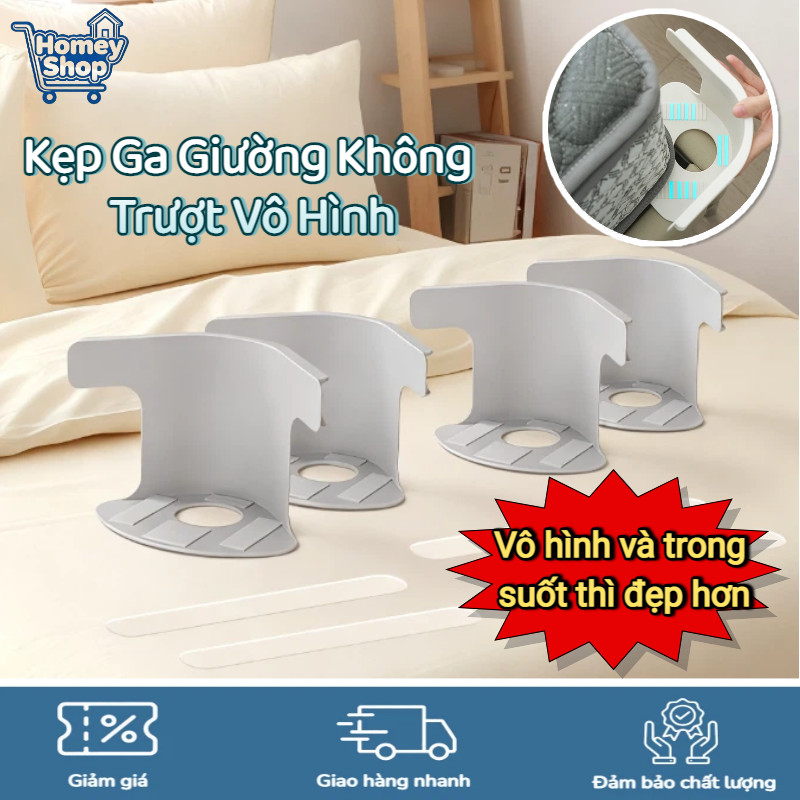 Kẹp ga giường chống trượt vô hình, thiết kế điều chỉnh linh hoạt, chất liệu nhựa dẻo bền bỉ, Phù hợp