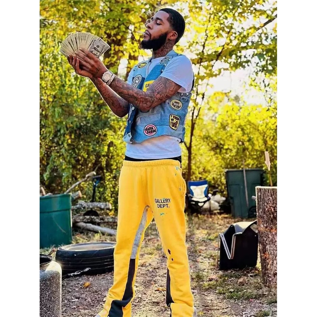 3BCC GALLERY DEPT Painted flare sweat pants Ink Splash Letter Color Block Sweatpants Long Pants