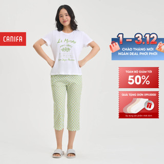  Bộ quần áo nữ CANIFA đồ mặc nhà áo thun cộc tay quần lửng họa tiết 6LS24S002 
