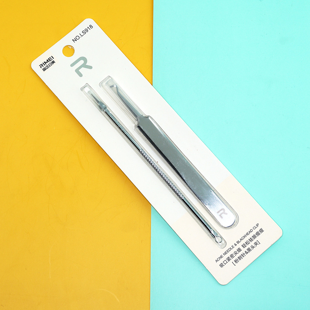 Jinda Nhật Bản Mỹ LS918 Kim trị mụn + Kẹp mụn đầu đen Bộ kết hợp đóng gói riêng bằng thép không gỉ L