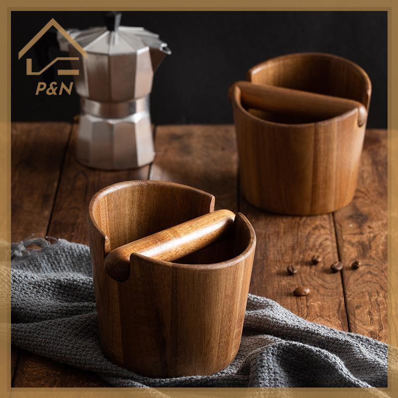 [P & N} Knock The Slag Bucket Coffee Ground Knock Box Hộp đựng cà phê bằng gỗ nguyên khối Phụ kiện c