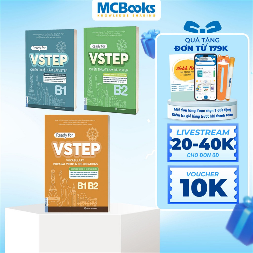 Sách - Combo luyện thi Vstep - Ready for VSTEP B1, B2 -  Chiến Thuật Làm Bài và Tổng hợp từ vựng B1,