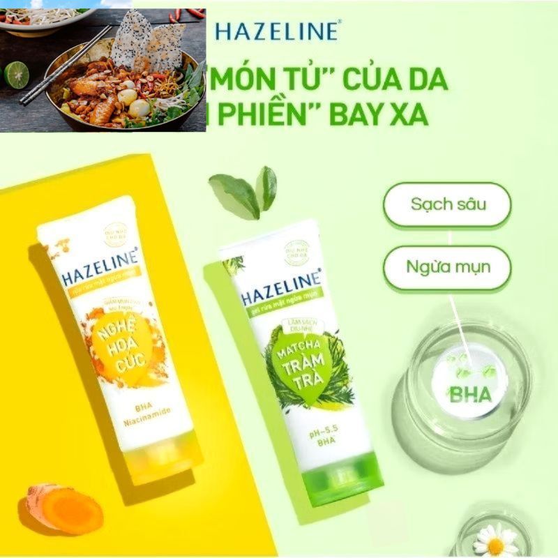 (COMBO 5) Sữa rửa mặt Hazeline nghệ hoa cúc 15gr - Sữa rửa mặt Hazeline matcha tràm trà ngừa mụn 15 