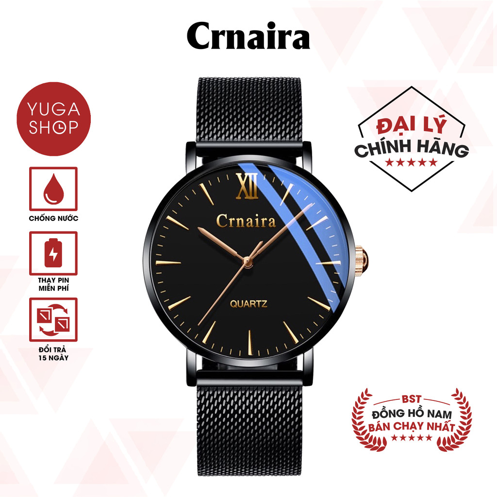 Đồng hồ chính hãng C1 dây lưới thép nhuyễn năng động mặt tròn có lịch xem ngày