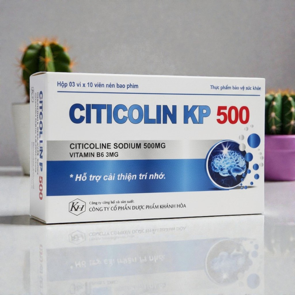 Citicolin Kp 500 Citicolin 500mg + vitamin B6 giúp bổ não cải thiện trí nhớ Hộp 30 viên