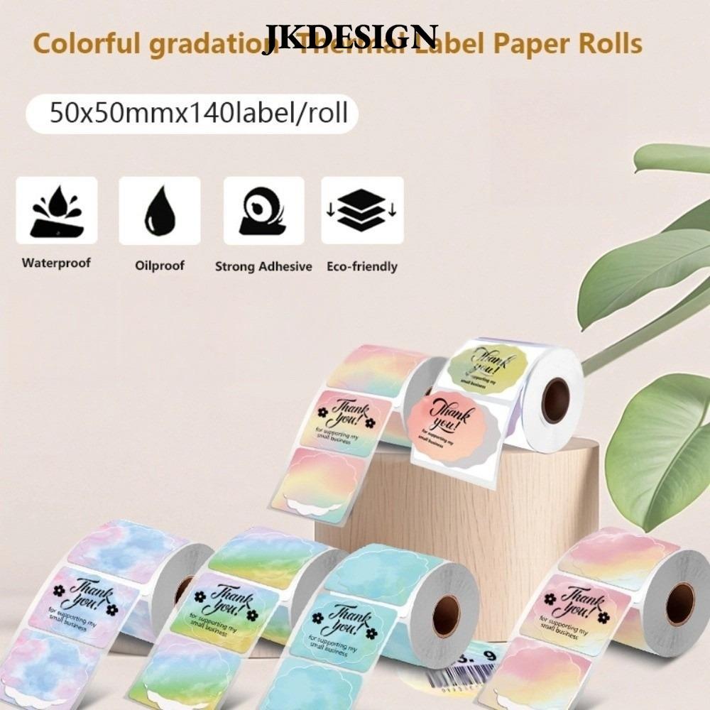 JKDESIGN 140 chiếc Cuộn nhãn nhiệt, Nhãn dán nhãn vuông 50x50 mm chống rách, Giấy cuộn nhãn dán hình