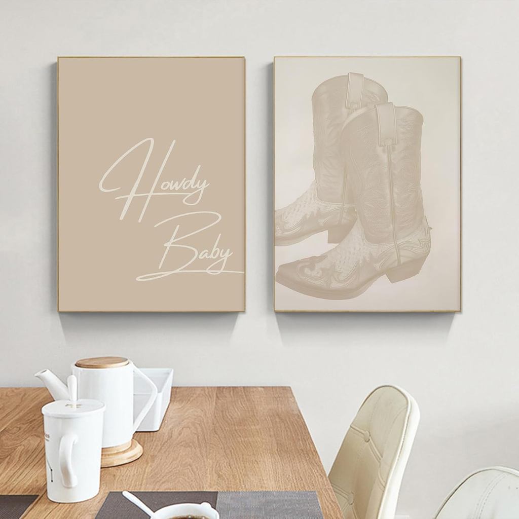 JCSMHVLA Thẩm mỹ Hợp thời trang Howdy Baby Wall Art Cowgirl Boots Poster Preppy Tranh thẩm mỹ Giày c