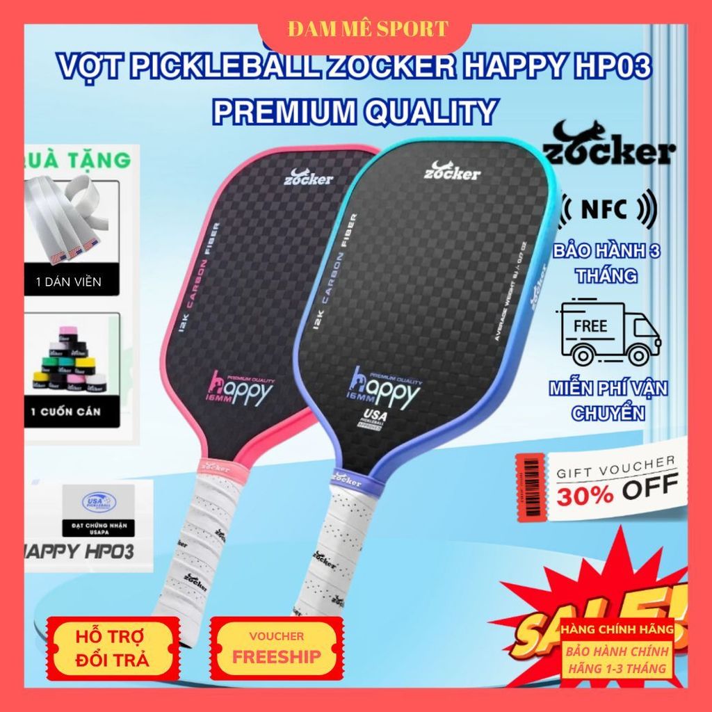 ( Chính Hãng ) Vợt Pickleball Zocker HP03 - Carbon 12K Fiber- Dòng Cao Cấp