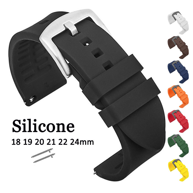 Phát hành nhanh Vòng đeo tay Đồng hồ silicon Dây đeo đồng hồ 18mm 19mm 20mm 21mm 22mm 24mm Dây đeo đ