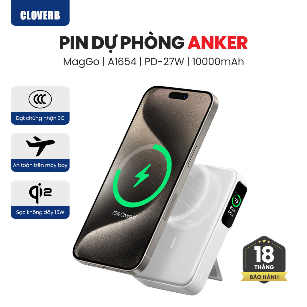 Pin sạc dự phòng Anker MagGo A1654 - Qi2 15W/27W - Dành cho iPhone 12/13/14/15/16/17 - CloverB