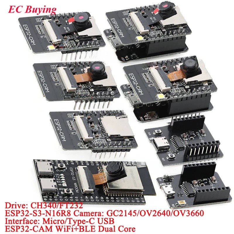 ESP32-CAM-MB ESP32 Nối tiếp sang WiFi BLE Type-C MICRO Mô-đun máy ảnh Bảng phát triển CH340 FT232 GC