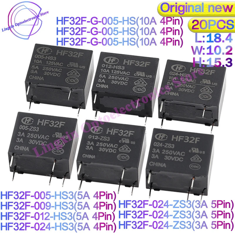 20 Cái / lốc HF32F-G JZC-32F HF32F - 005 012 024 - HS / HS3 / ZS3 3A 5A 10A 250VAC 4pin 5pin JZC / H