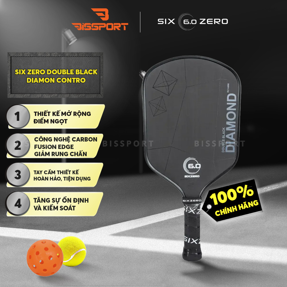 Vợt Pickleball 6.0 Double Black Diamond Control Chính Hãng - Đen - 16mm - Kiểm Soát Cao, Nhẹ, Độ Bền