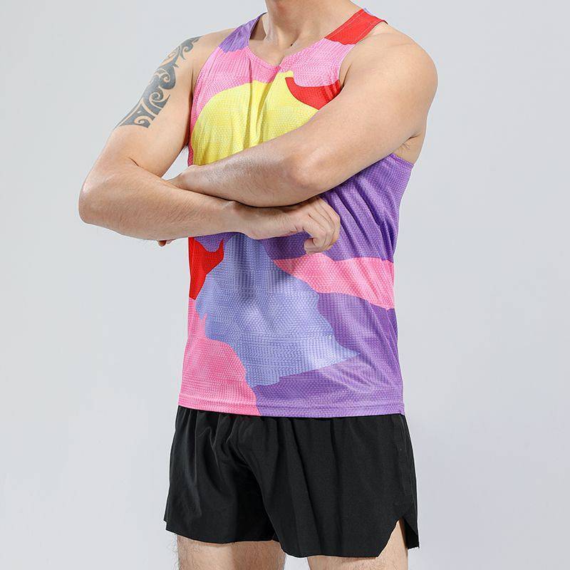 Summer Running Vest Men's Marathon Track and Field Sports Sleeveless T-shirt Loose Quick-Drying Top 