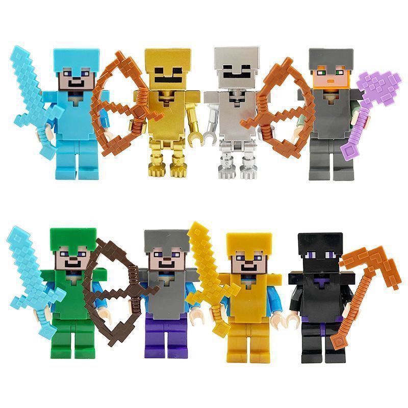 Tương thích Lego Minecraft Series Khối xây dựng Mô hình nhỏ Vũ khí Giáp Steve Boy Lắp ráp Đồ chơi tr