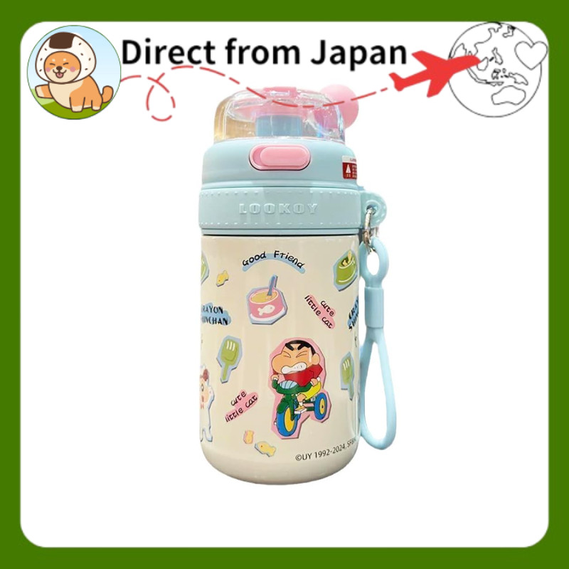 480ml Blue Crayon Shin-chan Water Bottle Lightweight Direct-Drink Plastic One-Touch Bottle Thermos f