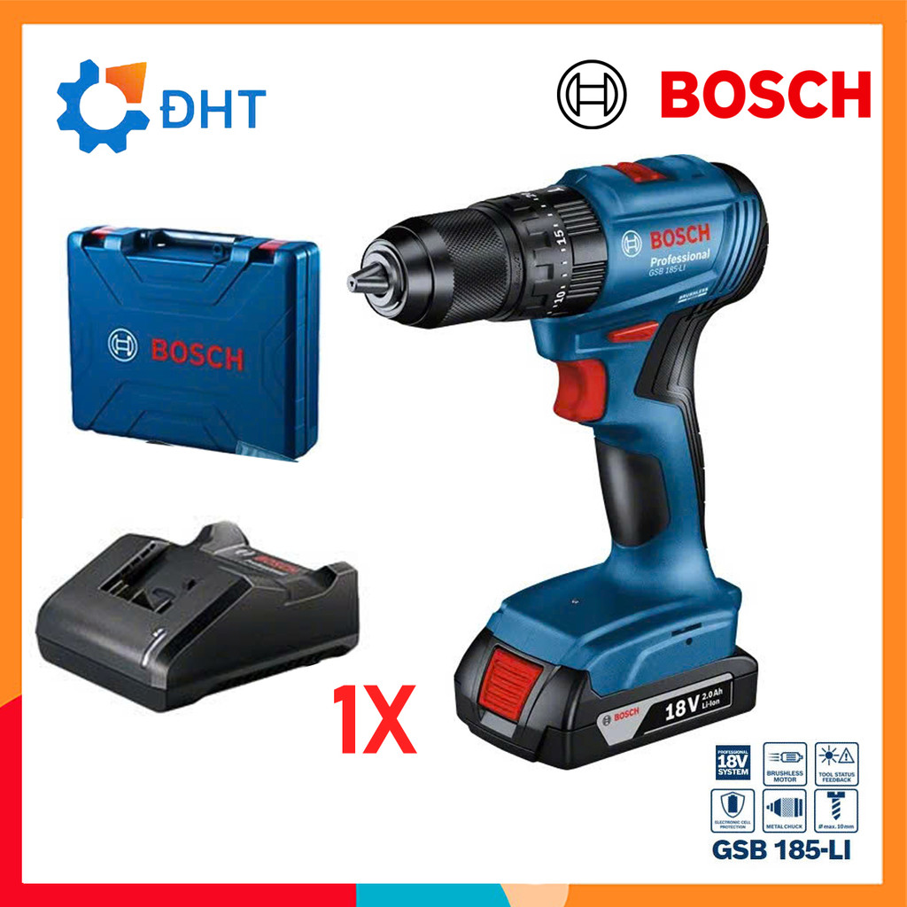 Bộ máy khoan vặn vít pin 18V Bosch GSB 185-LI Đầu cặp 13mm 06019K31K1 - 06019K31K2 - không chổi than