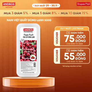  Nam Việt Quất Đông Lạnh - Không chất bảo quản - Trái cây đông lạnh ANDROS IQF - 500g -  Chỉ giao HCM  