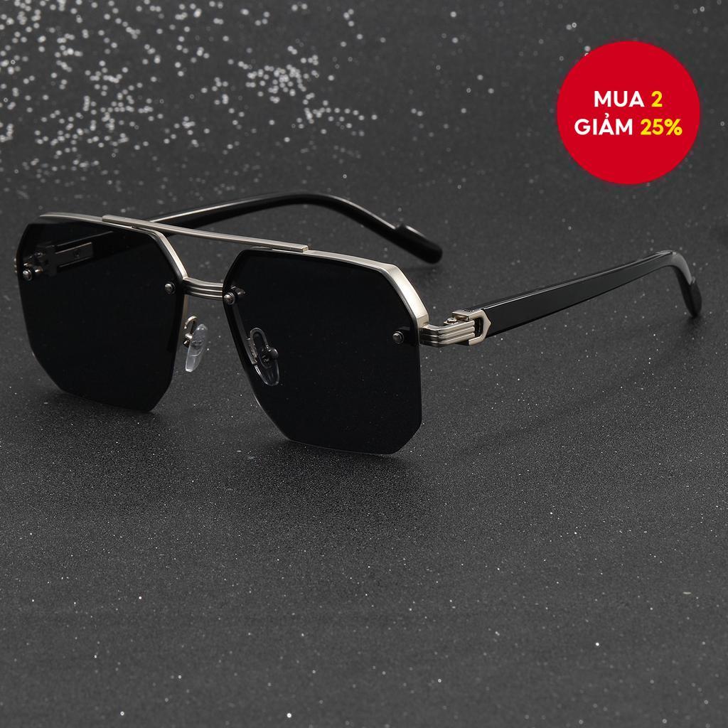 Quà Tặng Giáng Sinh Kính Mát Retro Nam Quá Khổ Bán Vành Đen UV400 Kính Mắt Thời Trang