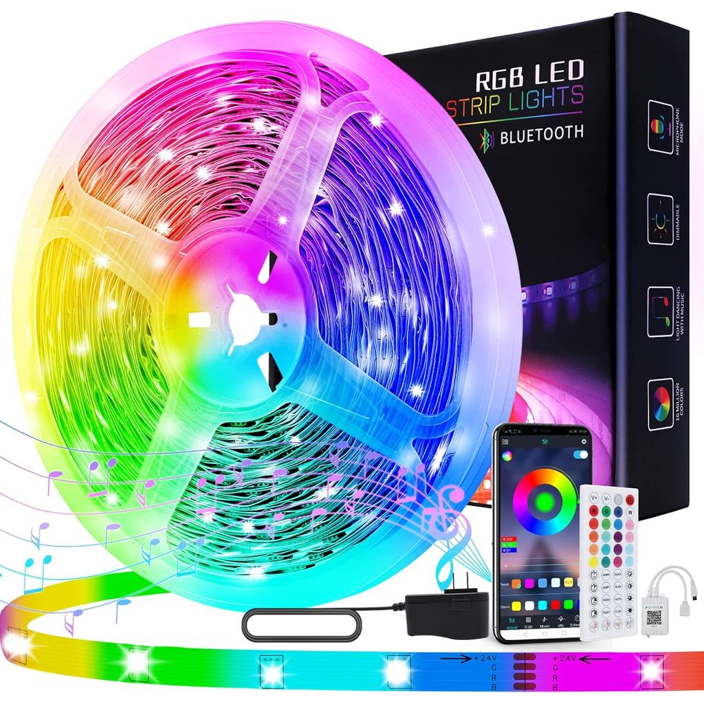Đèn Led 50Ft, Dải đèn led thông minh 5050 RGB Music Sync có ứng dụng & điều khiển từ xa, Đèn LED đổi