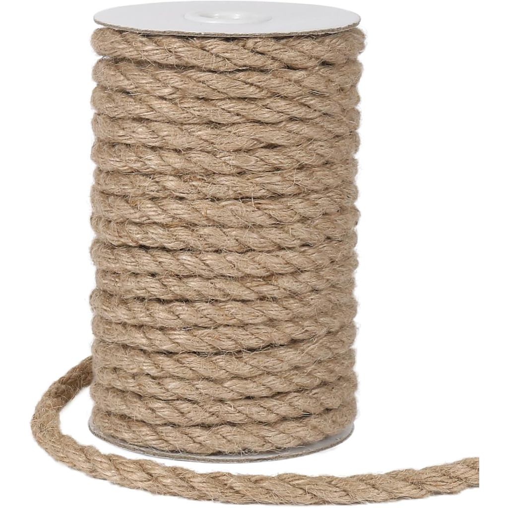 Dây đay Tenn Well 8mm, Dây bện dày 50 Feet cho đồ thủ công, làm vườn, cột cào mèo, trang trí nhà cửa