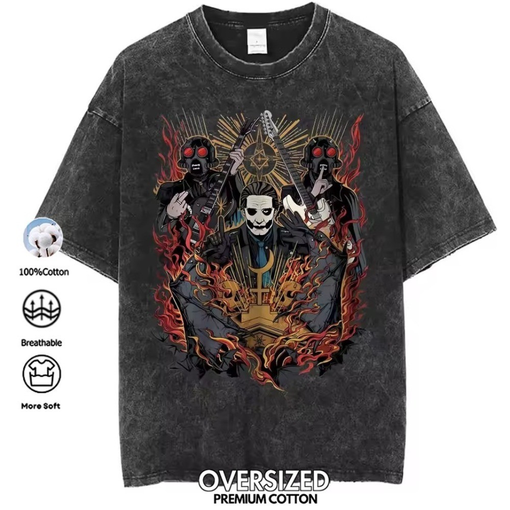 Áo Thun Nam Style Vintage Washed Skeleton Rock, Phù Hợp Xu Hướng Y2K