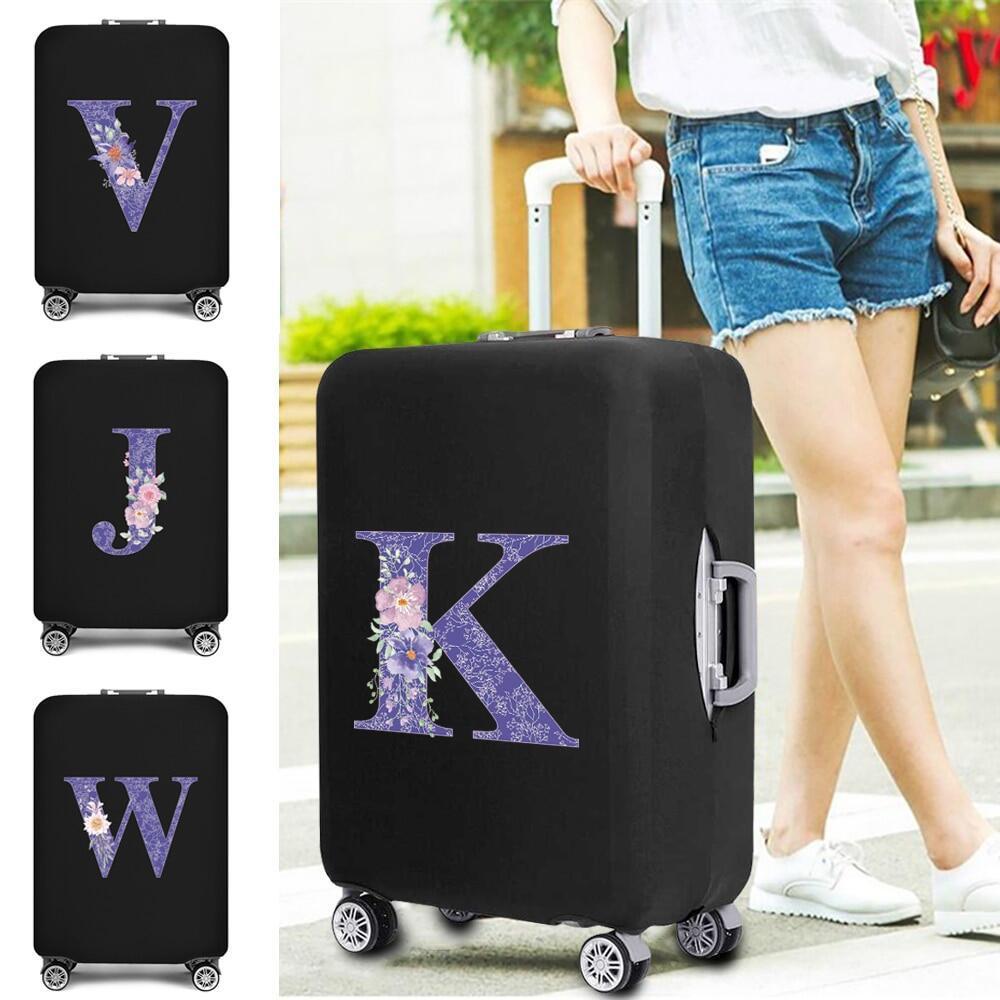 Luggage Cover Elastic Suitcase Cover Purple 26 Flower Letter Print Case Protective Dust Cover