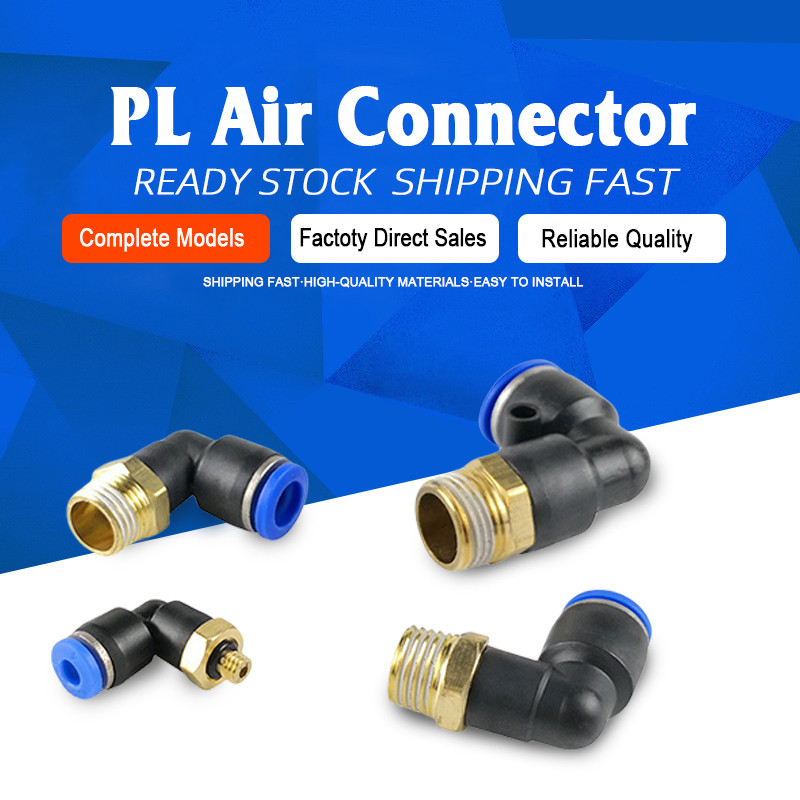 PL khuỷu tay Nam ren Khớp nối khí nén nhanh chóng kết nối PL8-01 10-02 12-04 Phụ kiện máy nén khí